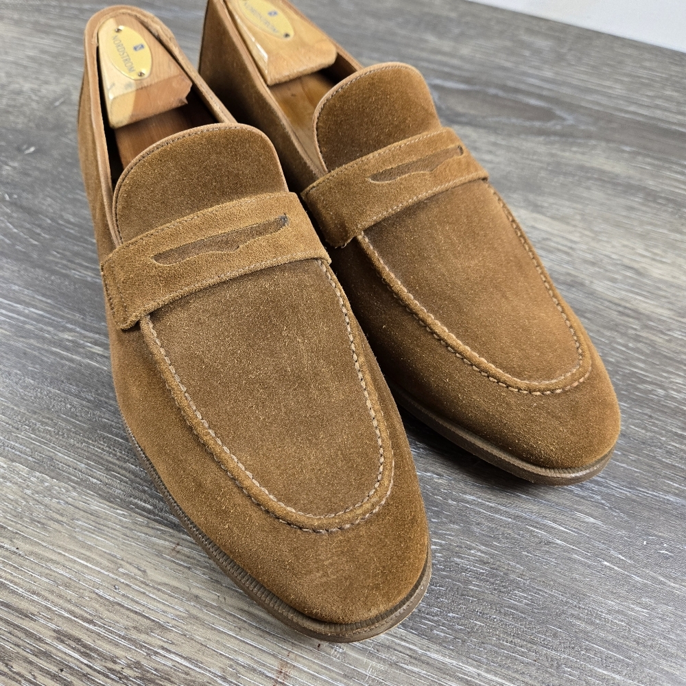 Men's Suede Penny Loafers in Chestnut Brown